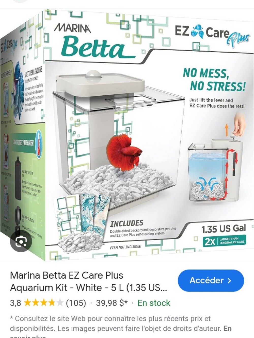 MARINA Betta EZ Care Plus Aquarium Kit — White with Clear Tank